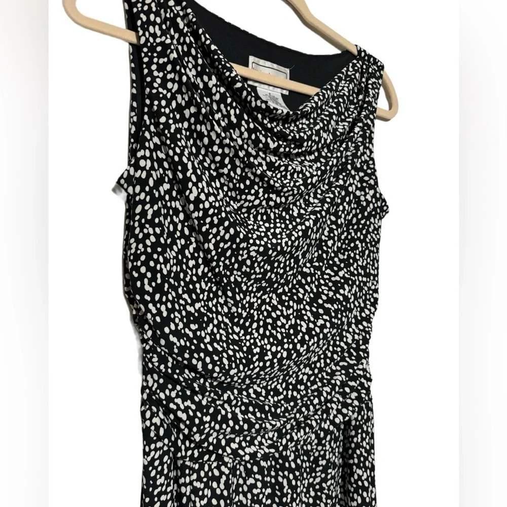 Long Modest Black White Printed Fit Flare Midi Dress Women’s Size 8‎